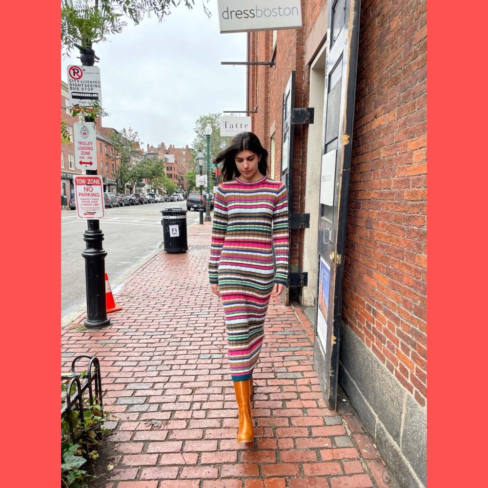 Eleven Six Caroline Striped Alpaca-Blend Midi Dress